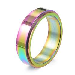 BCughia Dreh Ring, Ringe Silber Edelstahl Glänzender Regenbogen Fidget Zierlicher Ring Versprechen Männer Geschenke Größe 57(18.1) von BCughia
