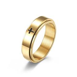 BCughia Eheringe Gold, Spinner Ring Edelstahl Kreuz Anxiety Modeschmuck Ringe Hochzeit Männer Geschenke Größe 57(18.1) von BCughia