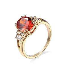 BCughia Eheringe Vergoldet, Ring Gold Schlicht Rot Oval Zirkonia Vergoldet Einfacher Eleganter Ring Verlobung Engagement Damen Ring 52 von BCughia