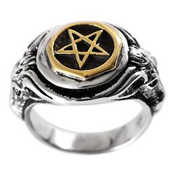 BCughia Goth Ring, Ring Sterling Silber Silber Gold Wedding Band Pentagramm Hirschkopf Versprechen Ring Geschenke für Herren Größe 56 (17.8) von BCughia