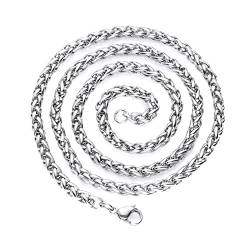 BCughia Ketten Männer, Punk Halsketten Silber 4mm Edelstahl Weizenkette Halsketten Versprechen Geschenke für Herren 50cm (20") von BCughia