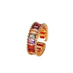 BCughia Offener Ring Verstellbar, Zirconia Ring Gold Kupfer Baguetteschliff mit Buntem Zirkonia Engagement Eheringe Geschenk für Damen Größe Einstellbar von BCughia