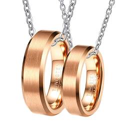 BCughia Pärchen Kette mit Gravur, Partner Kette Ring Roségold Halskette Personalisiert 6 mm Großer Ring aus Roségold mit Abgeschrägter Kante Halsketten von BCughia