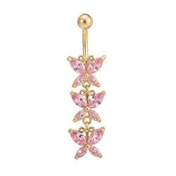 BCughia Piercing Banane, Nabelpiercing Gold Gold Edelstahl 14G Bauchnabelpiercing Damen Rosa Marquise Form Zirkonia Blumendesign 46x12mm von BCughia