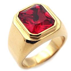 BCughia Punk Ring, Ring Schmuck Herren Rot Titan Stahl Rot Smaragdschliff Zirkonia Goldring mit Rotem Zirkonia Vorschlag Eheringe Geschenk Größe 54 (17.2) von BCughia