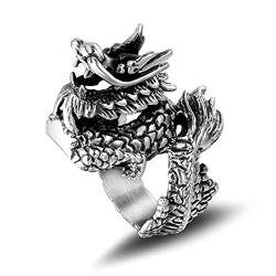 BCughia Punk Ringe, Herrenring Silber Titan Stahl Chinesischer Drachenring Breit 26,9 mm Hochzeit Eheringe Geschenk Größe 72 (22.9) von BCughia