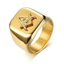 BCughia Ring, Eboy Ringe Gold Rostfreier Stahl Freimaurer Design Engagement Ringe Herren Größe 62(19.7) von BCughia