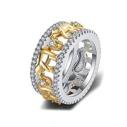 BCughia Ring Größenverstellbar, Zirconia Ring Silber Gold Kupfer Rundschliff Elefant mit Zirkonia Vorschlag Ringe Geschenke für Damen Größe 54 (17.2) von BCughia