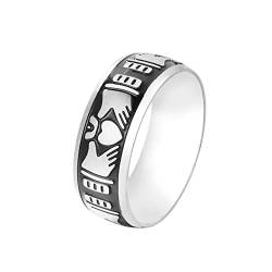 BCughia Ring Silber Cool, Herren Ringe Breit Edelstahl Claddagh Jubiläum Pärchen Geschenke Herren Größe 57 (18.1) von BCughia