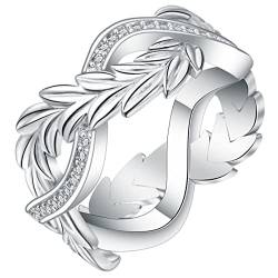 BCughia Silberne Ringe Groß, Ring Damen Vintage Weiß Rundschliff Zirkonia Blätter Unendlichkeit Vorschlag Eheringe Geschenke für Damen Größe 60 (19.1) von BCughia