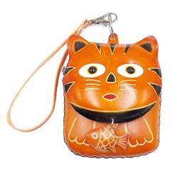 BDHRKTE 1 Pcs Echtes Leder Reißverschluss Geldbörse Kätzchen Münze Geldbörse, Handtasche, Handgelenk Tasche, Münze Manager, Münzhalter, Mini Leder Reißverschluss Aufbewahrungstasche, Orange/Abendrot von BDHRKTE