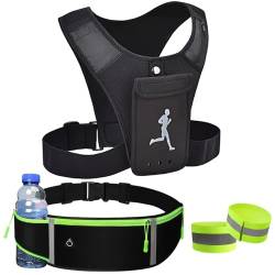 BDSHUNBF Laufweste Handytasche Joggen Handyhalterung,Laufgürtel Handy Bauchtasche Wasserdicht Lauftasche Jogging,Running Vest Verstellbare Taille Wasserfester Handytasche,Laufgürtel mit Trinkflasche von BDSHUNBF