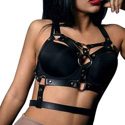 BDSMAGE Einstellbare Punk Leder Harness Straps für Frauen,gothic Kleidung Aushöhlen Körper Cross Cage Brustgurte leder Lingerie Dessous Damen Cupless Dessous BH fetisch (A) von BDSMAGE