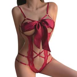 BDSMAGE Sexy Dessous Damen für Sex Strapsen Dessous Set Body Damen Sexy Spitze Einteiler Sexy Dessous Unterwäsche Reizwäsche hochwertig erotisch Sexy Reizwäsche Set (Rot) von BDSMAGE