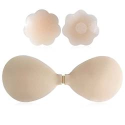 BDSMJOY Klebe BH mit 1 Paar Nippelpads,Silikon Trägerloser BH & Nippel Cover,Klebe BH Push Up,BH Rückenfrei,Selbstklebender BH,Boob Tape,Unsichtbarer BH für Hochzeits Rückenfreies Kleid BH (B) von BDSMJOY