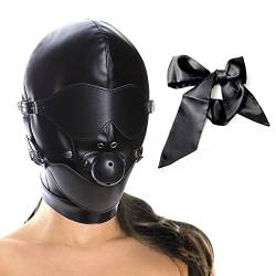 BDSMYEE Bondage SM Maske Sexspielzeug mit Satin Bondage Riemen,Einstellbar Elastisch Kopfmaske für Rollenspiel,Ledermaske fetisch Maske für Paar Männer Frauen(Gag ball) von BDSMYEE