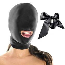 BDSMYEE Bondage SM Maske Sexspielzeug mit Satin Bondage Riemen,Einstellbar Elastisch Kopfmaske für Rollenspiel,Ledermaske fetisch Maske für Paar Männer Frauen(Lycra) von BDSMYEE