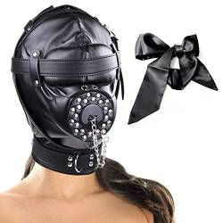 BDSMYEE Bondage SM Maske Sexspielzeug mit Satin Bondage Riemen,Einstellbar Elastisch Kopfmaske für Rollenspiel,Ledermaske fetisch Maske für Paar Männer Frauen(Mund-Dilatator) von BDSMYEE