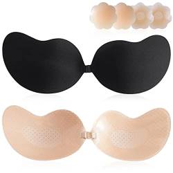 BDSMYOU Klebe BH Trägerloser BH,Klebe BH Push Up BH Rückenfrei 2 Stück mit 2 Paar Silikon Nippelpads Nippel Cover,Selbstklebender BH Unsichtbarer BH für Partys,Hochzeits Rückenfreies Kleid BH (D) von BDSMYOU