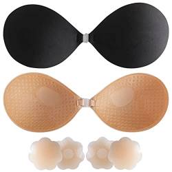 Klebe BH Rückenfrei,Trägerloser BH 2 Stück,mit 2 Paar Silikon Nippelpads,Klebe BH Push Up,Selbstklebender BH & Nippel Cover,Wiederverwendbare Unsichtbarer BH,Hochzeits Rückenfreies Kleid BH (A) von BDSMYOU