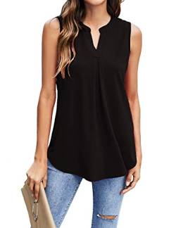 BDTECAOR Arbeits Oberteile Damen V-Ausschnitt Plissee Sommer Ärmellose Blusen Lockere Lässiger Tops Schwarz M von BDTECAOR