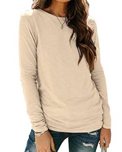 BDTECAOR Blusen Damen Langarm Locker Baumwoll Sportshirt Oberteile Einfarbig Basic Tops von BDTECAOR