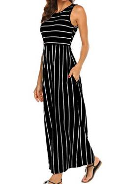 BDTECAOR Damen Casual Sommer Ärmellos Kleid Lose Hoher Taille Maxikleid Schwarz XXL von BDTECAOR