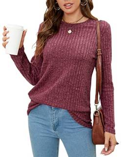 BDTECAOR Damen Tunika Sweatshirt Leichte Herbst Casaul Langarm Rundhals Pullover Oberteile Weinrot XXL von BDTECAOR