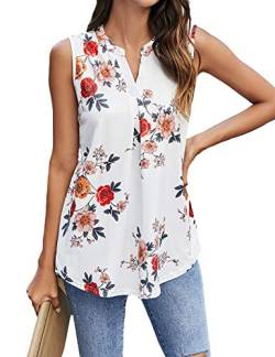 BDTECAOR Damentop Ärmellos Elegant Blumen V Ausschnitt Ärmellos Bluse Shirt Casual Leichte Lockere Tank Tops Blumen1 XL von BDTECAOR