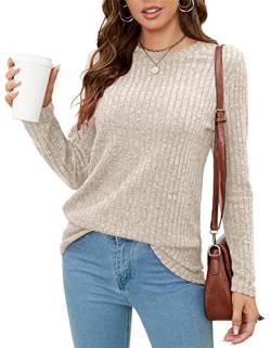 BDTECAOR Herbst Sweater Damen Pullover Einfarbig Weich Langarm Tunika Sweatshirts Beige S von BDTECAOR