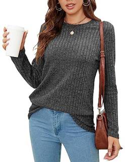 BDTECAOR Leichte Sweatshirt Damen Herbst Langarm Simple Lässige Pullover Oberteile Dunkelgrau M von BDTECAOR