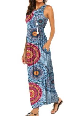 BDTECAOR Maxikleid für Frauen Sommer Strand Boho Maxi Blumenkleid Blumenmix Blau L von BDTECAOR