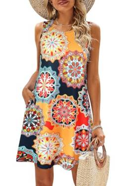 BDTECAOR Sommerkleider für Frauen Übergröße Boho Lässiges Ärmelloses Strandkleid mit Taschen Dunkelblau,M von BDTECAOR