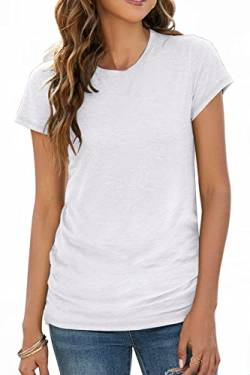 BDTECAOR T Shirt Damen Kurzarm Rundhals Oberteile Sommer Basic Tops Blusen Weiß XL von BDTECAOR