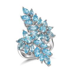 BDUBZ Blumenring aus Sterlingsilber mit blauem Topas, eleganter Ring aus S925-Sterlingsilber für Frauen mit Edelsteinen. von BDUBZ