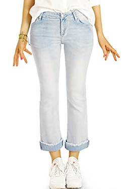 BE STYLED Damen Bootcut Jeans ausgefranst, Vintage Stretch Denim Hosen knöchellang, Schlaghose Acid Wash 7/8 Schnitt j94kw L von BE STYLED