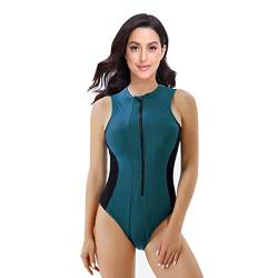 BEACHKINI Einteiliger Badeanzug für Frauen Ärmellose Bademode mit Front Zip Triangle Badeanzug,69-Blau,XXL von BEACHKINI