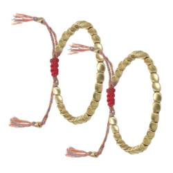 BEAHING Tibetische Kupferperlenarmbänder für Frauenfädel -Perlenarmband mit Glücksseil für Frauen Geschenk 2pcs, tibetische Kupferarmbänder von BEAHING