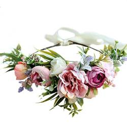 Blumenstirnband Verstellbares Kranz Blumenstirnband Blumen Kopfstück Girlande Stirnband für Hochzeit, Blumenkrone von BEAHING