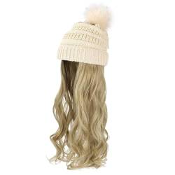 Hutperücke abnehmbare 23,6 lange, wellige lockige Haarhüte für Frauen Winter warmes weiches gestrickter Hüte mit Haaren für Frauen, Hutperücken für Frauen von BEAHING