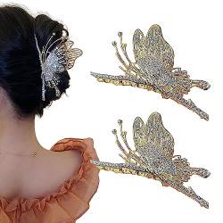 Schmetterlingsklauenklammern 2pcs Schmetterling Haarklauen-Metallhaarklemmen mit Strasssteinen Großer Rutschhaarspleischer Kiefer für mittel dicke Haare, Haarklauenclip von BEAHING