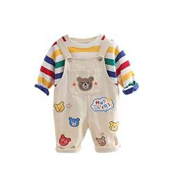 BEALIFE Kind Jungen Mädchen Kleidung Anzüge Baby Frühling Herbst Mode Stil Baumwolle Streifen Kleidung Bär Druck Sets Overalls, Gelb, 90cm von BEALIFE