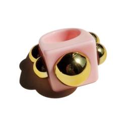 BEALIFE Modische Arcylic Chunky Ringe für Frauen Statement Gold Mode Ringe Zubehör ABS Frauen Geschenk Fingerring, Rosa von BEALIFE