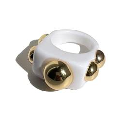 BEALIFE Modische Arcylic Chunky Ringe für Frauen Statement Gold Mode Ringe Zubehör ABS Frauen Geschenk Fingerring, Weiß von BEALIFE