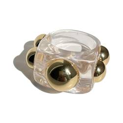 BEALIFE Modische Arcylic Chunky Ringe für Frauen Statement Gold Mode Ringe Zubehör ABS Frauen Geschenk Fingerring, transparent von BEALIFE