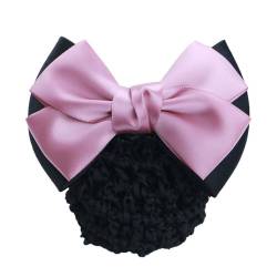 BEALIFE Modisches und elegantes Haarnetz mit Schleife, professionelle Frisuren, einfach zu tragendes Tuch, professionelle Haarplatte, Netztasche, Zwei Schleifen rosa von BEALIFE