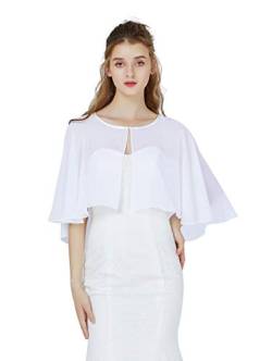 BEAUTELICATE Chiffon Stola Damen Festlich Chiffon Schal Cape Bolero Strickjacke für Hochzeit Braut Abendkleid Brautkleid Sommer (Kurz Stil - Weiß) von BEAUTELICATE