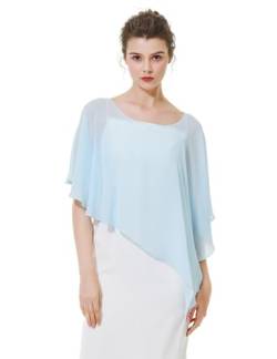 BEAUTELICATE Damen Chiffon Schal Stola Eleganten Cape Umhang für Braut Sommer Hochzeits Festliche Abendkleid (Asymmetrische - Hellblau, Einheitsgröße) von BEAUTELICATE