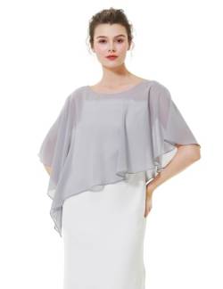 BEAUTELICATE Damen Chiffon Schal Stola Eleganten Cape Umhang für Braut Sommer Hochzeits Festliche Abendkleid (Asymmetrische - Silber, Einheitsgröße) von BEAUTELICATE