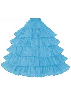 BEAUTELICATE Damen Reifrock Brautkleid Lang A-Linie Petticoat Rockabilly Barock Kleid Unterröcke Krinoline 4 Ringe mit Rüschen fur Hochzeit Karneval Halloween (Ice Blue, L-XL) von BEAUTELICATE